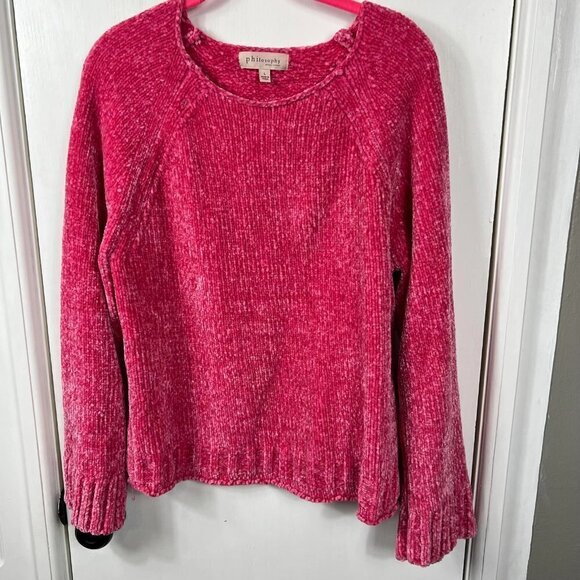 Philosophy pink chenille super soft sweater.  Size large - Picture 2 of 8